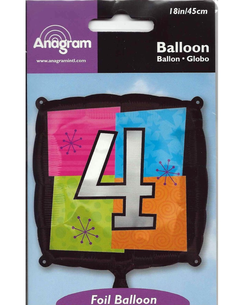 Chiffre 4 ballon mylar caré 45 cm