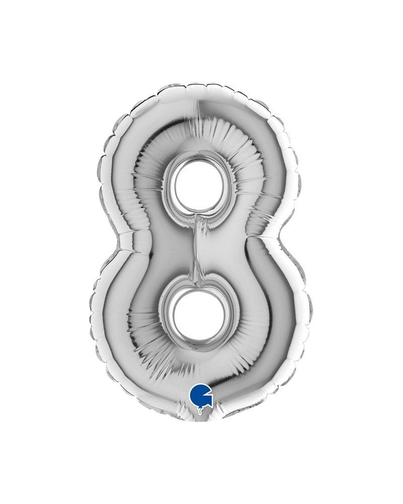 8 chiffre 14 cm mylar argentcm14A8  micro chiffres et lettres 7\\" 17cm