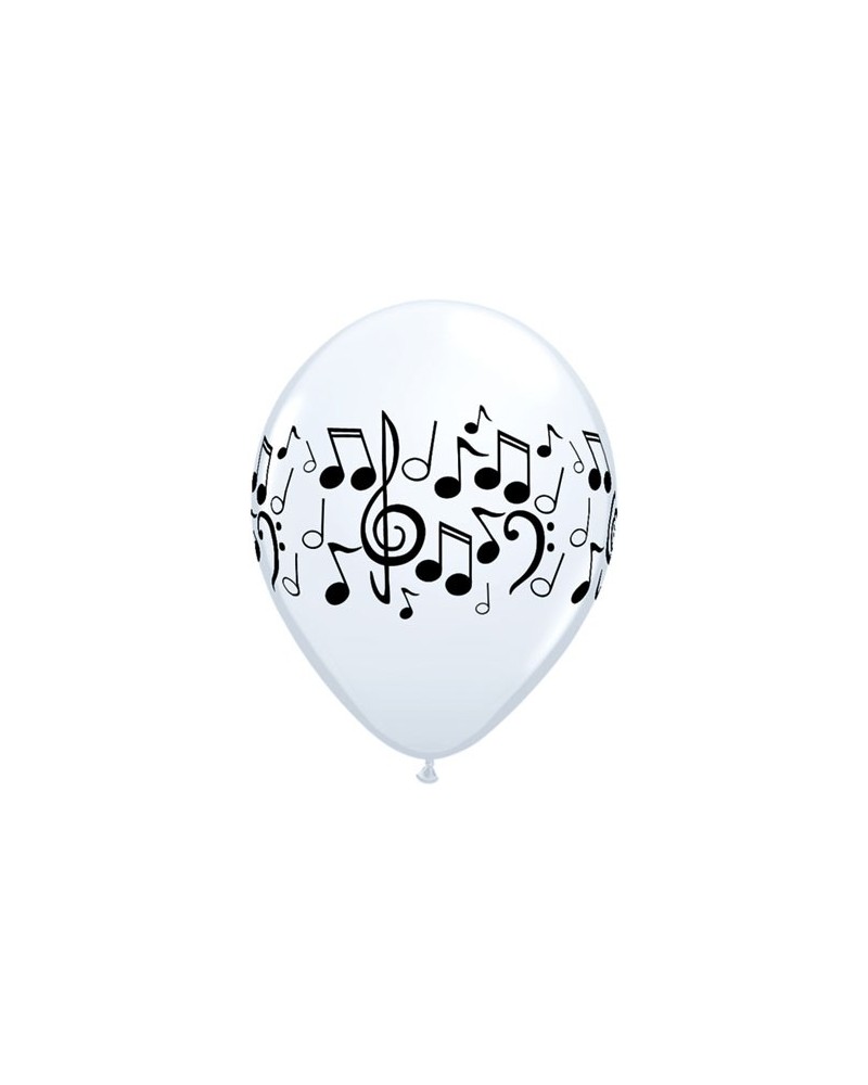 ballon 28 cm blanc avec notes de musique noires