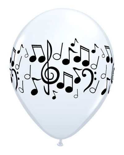 ballon 28 cm blanc avec notes de musique noires