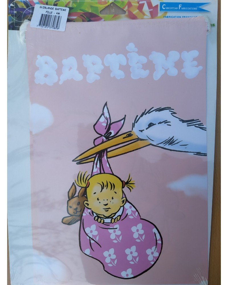 1 guirlande Baptême rose 4M 8 pavillons 28*20cm
